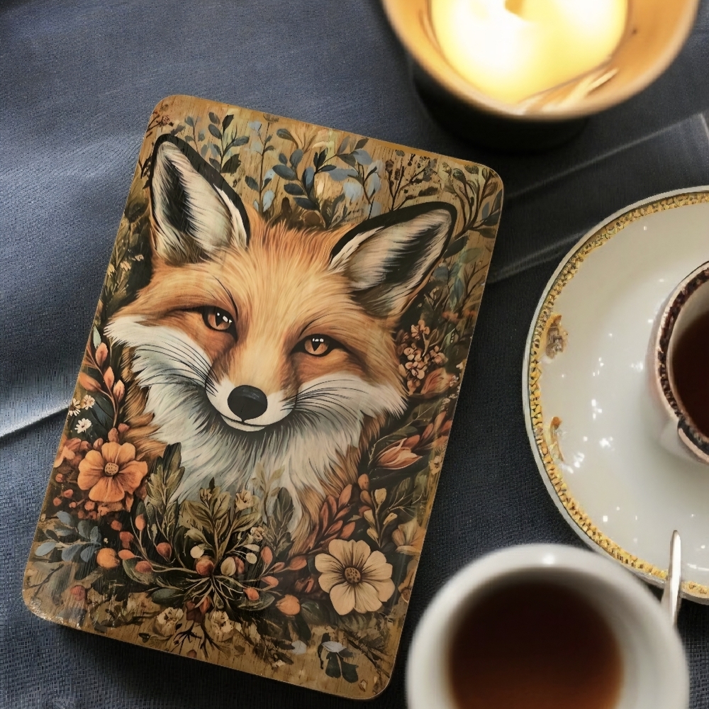 Fox Art Print Trivet Floral Design